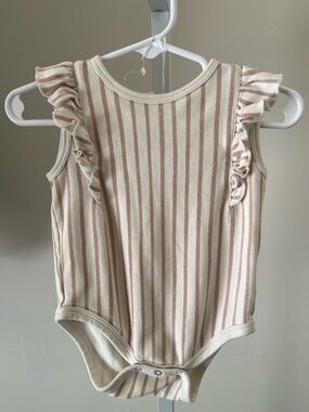 Pehr Striped Pink Cream Ruffle One-Piece Bodysuit for Kids 6-12M